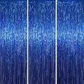 3 Pack 3.3x8.2 Feet Blue Foil Fringe Backdrop Curtains, Tinsel Streamers by Voircoloria