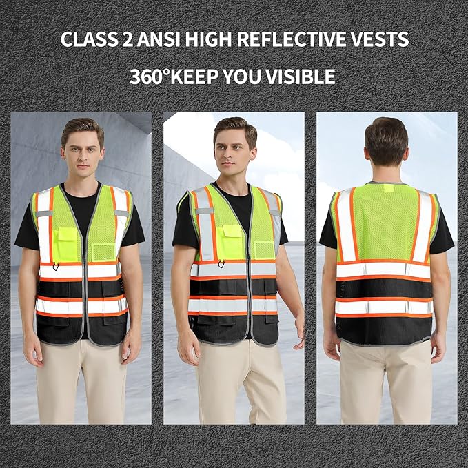 BeautyWill Custom Logo Safety Vest Class 2 High Visibility Reflective Vest - Image 4