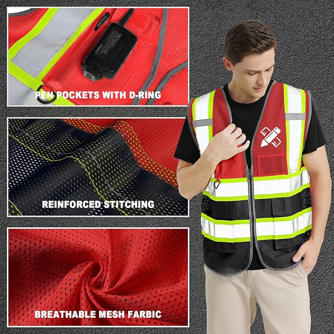 Custom Mesh Safety Vest Customized Logo Class2 High Visibility Reflective Vest - Image 2