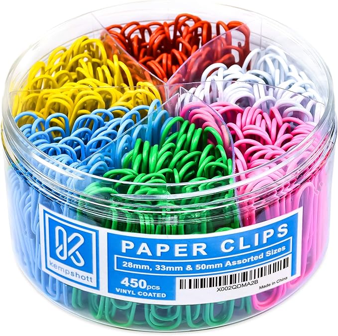 450 Color Paper Clips Assorted Sizes Small, Medium and Large Paper Clips by Kempshott%C2%AE