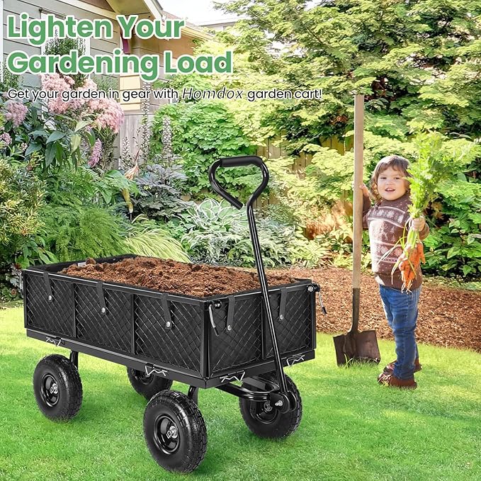 Homdox MAX 880LB Garden Cart, Heavy Duty Garden Wagon, Mesh Foldable Garden Cart - Image 2