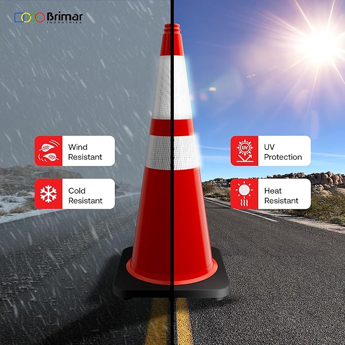 Brimar 28 Inch Traffic Cones, 4 Pack, Road Parking, MUTCD Approved Traffic Cones - Image 2