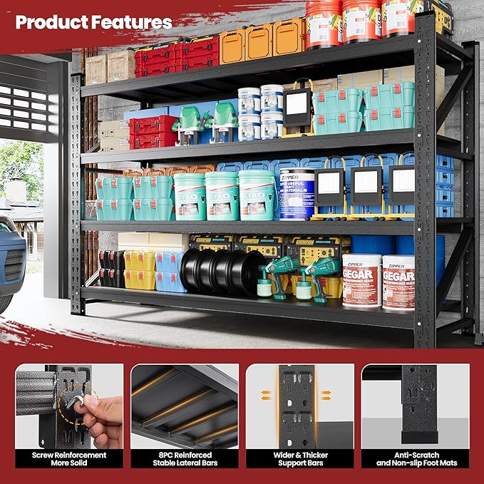 75" Wide Industrial Storage Shelves, 9000LBS Garage Shelving Heavy Duty - Image 3