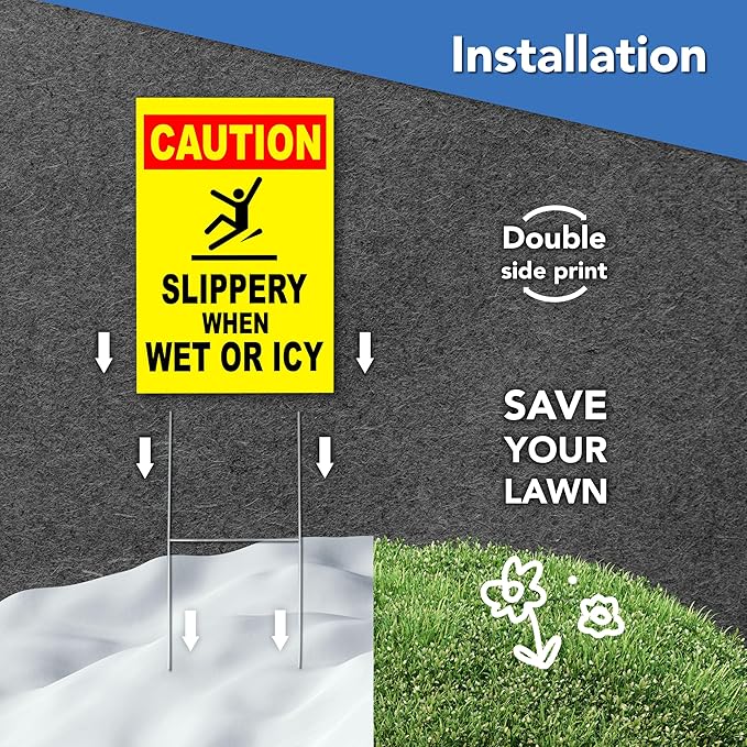 Caution Slippery When Wet or Icy Sign, 8x12 DS Coroplast Warning Caution Wet - Image 4
