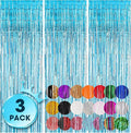 3 Pack 3.3x8.2 Feet Light Blue Foil Fringe Backdrop Curtains, Tinsel Streamers by Voircoloria