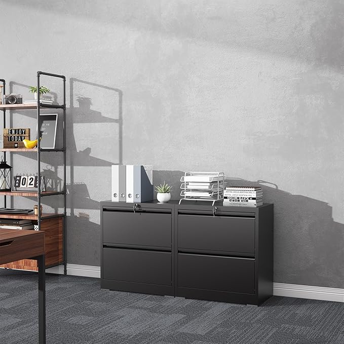 2 Drawer File Cabinet with Lock, Lateral Filing Cabinets, Metal Storage Filing - Image 8
