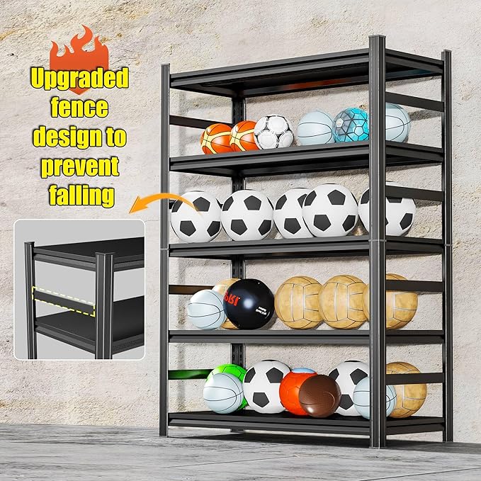 72''H Garage Storage Shelves, 5Tier Heavy-Duty Metal Shelving Unit, - Image 8
