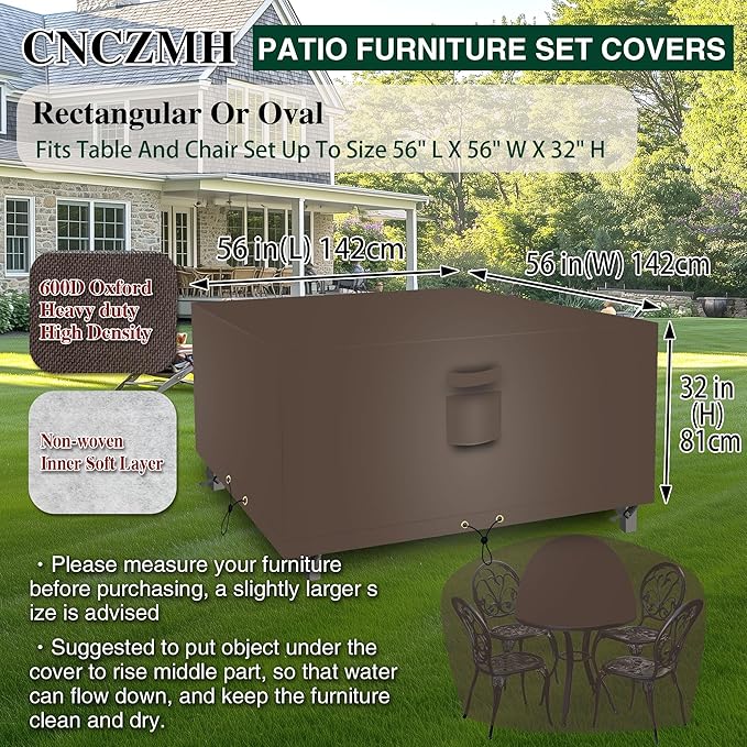 Square Heavy Duty Patio Table Covers Waterproof, 600D Outdoor Dining Table and - Image 2