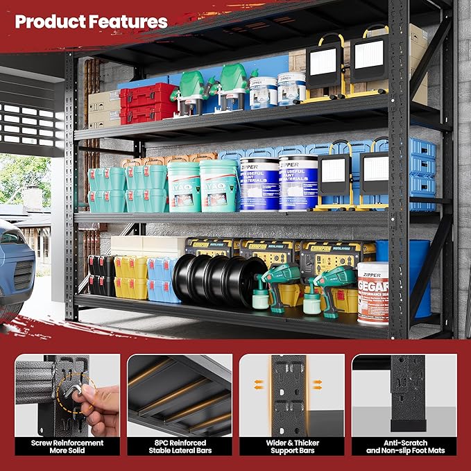 79" Wide Storage Shelves, 7000LBS Garage Shelving Heavy Duty, Standing Shelf - Image 3