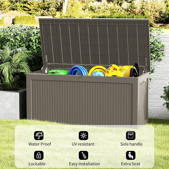 320 Gallon Lockable Resin Deck Box, Waterproof & UV-Resistant Outdoor Storage - Image 8