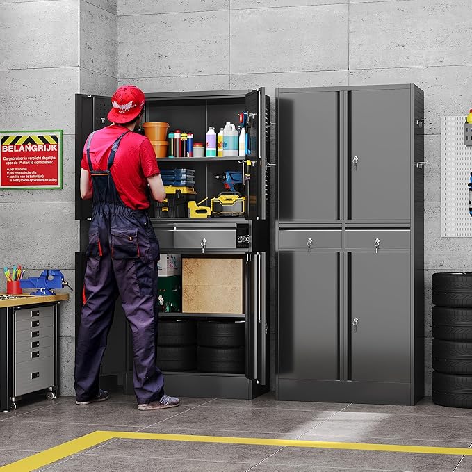 Metal Storage Cabinet with 2 Drawers and Pegboard, Garage Storage Cabinet with - Image 7