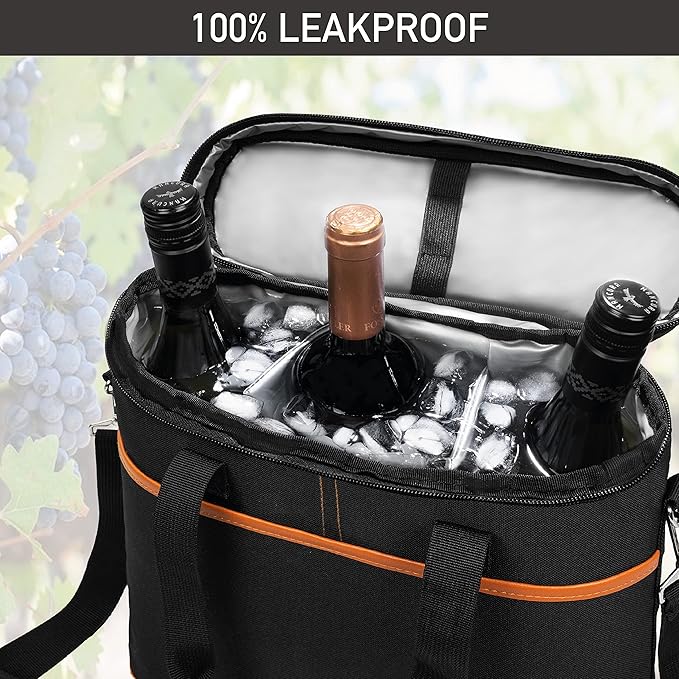 opux 3 Bottle Wine Carrier Tote, Insulated Leakproof Wine Cooler Bag, Wine - Image 5