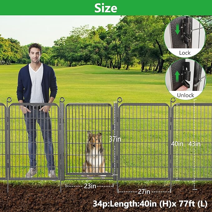 Decorative Garden Fence with Gate, 40 in x 77 ft Rustproof Metal Fence Panels - Image 9