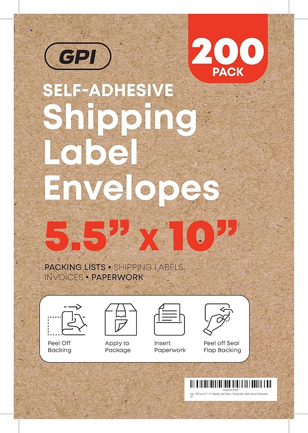 1000 Count 5.5" x 10" Shipping Label Envelopes, Top Loading - Image 2