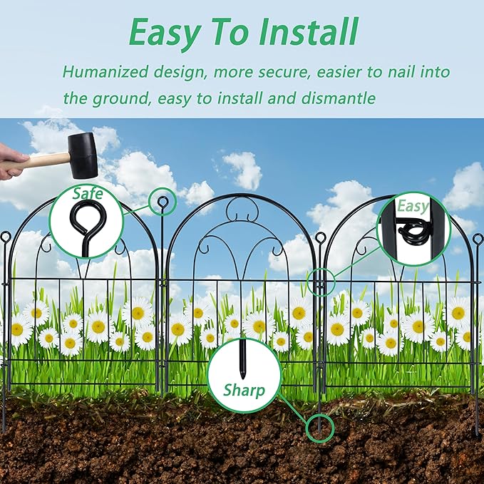 Garden Fence, 11ft X 21in 10 Pack Rustproof Metal No Dig Fence Panels, Garden - Image 4