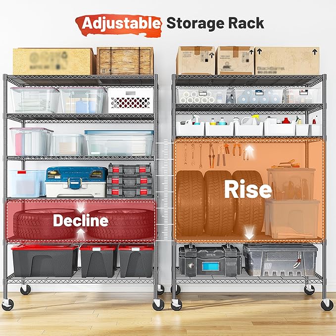 82" H X45 W X18 D Wire Shelving Unit, 6 Tier Adjustable Storage Shelves - Image 7