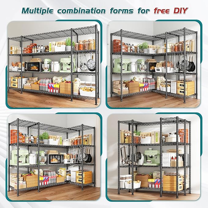 REIBII 78.4''W Wire Shelving Garage Shelving Unit Load 1500LBS, 4 Tier Metal - Image 4