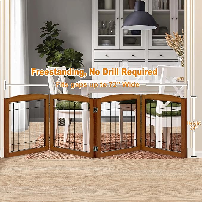 LZRS 4-Panel Extra-Wide Wooden Freestanding Dog Gate: Foldable Solid Wood and - Image 2