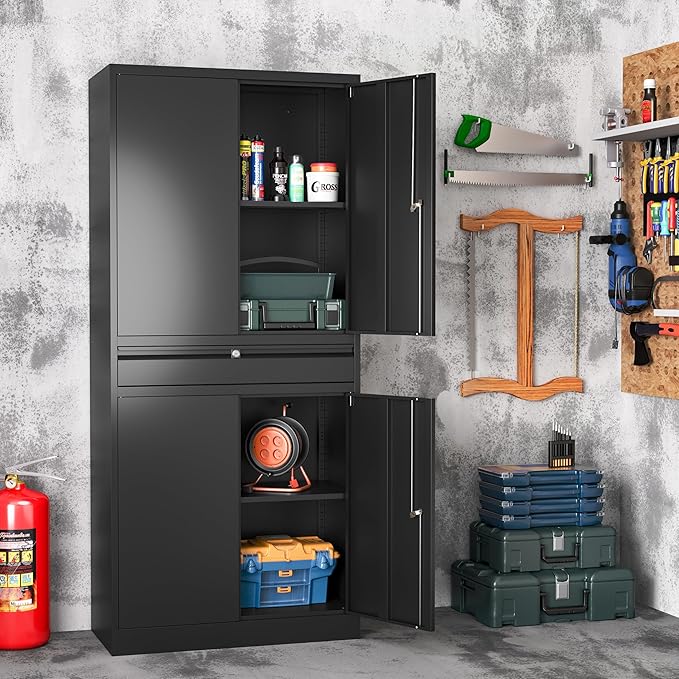 Metal Storage Cabinet with with Drawer, Garage Storage Cabinet with Locking - Image 7