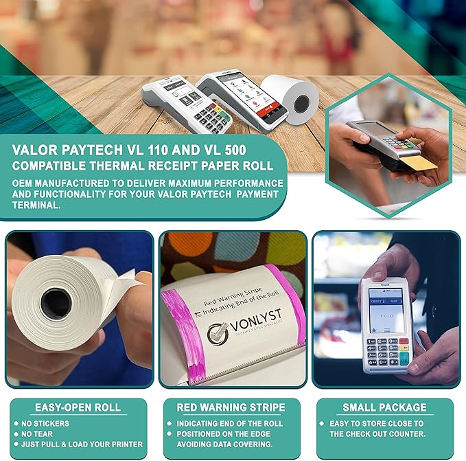 Receipt Paper Roll for Valor Paytech VL 110 and VL 500 Credit Card Machine - Image 2