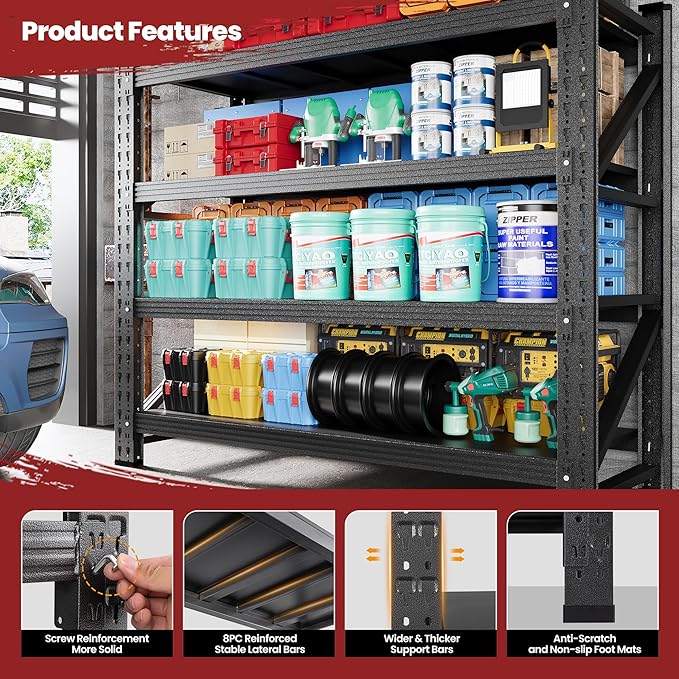 40" Wide Storage Shelves, 2000LBS Garage Shelving Heavy Duty, Standing Shelf - Image 3