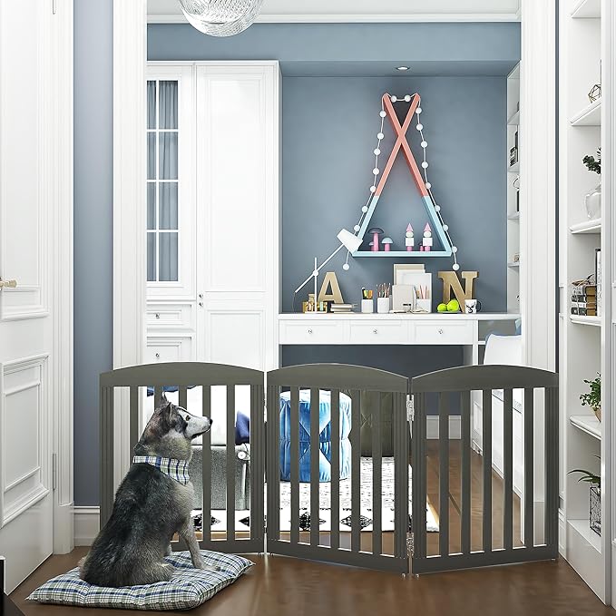 SPIRICH Wooden Freestanding Foldable Dog Gate, Extra Wide Step Over Puppy Gate - Image 4
