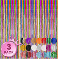 3 Pack 3.3x8.2 Feet Rainbow Foil Fringe Backdrop Curtains, Tinsel Streamers by Voircoloria