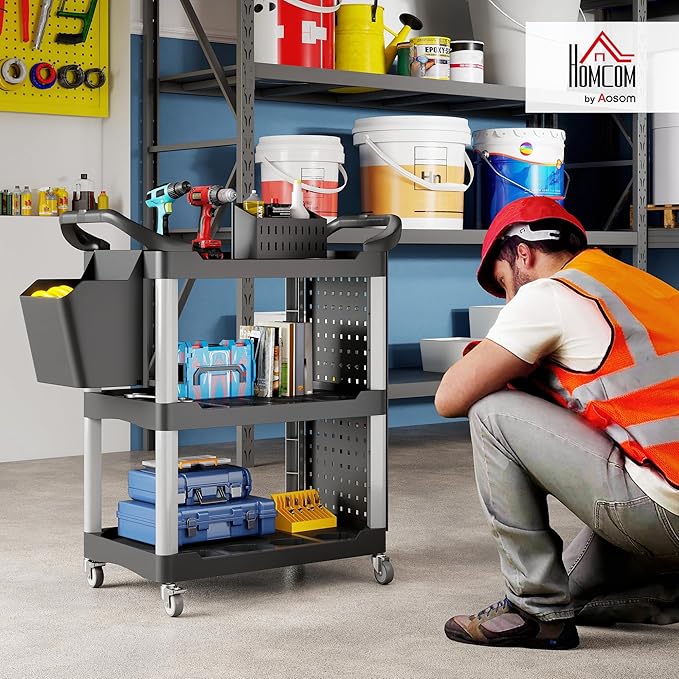 HOMCOM 3 Tier Utility Cart on Wheels, Rolling Tool Storage - Image 2
