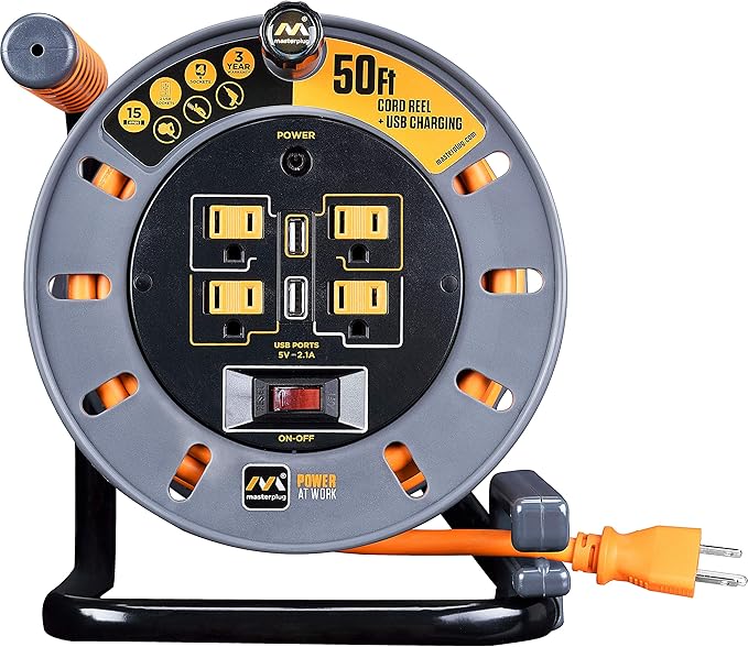 Masterplug 50ft Cord Reel, Retractable Extension Lead - Image 7