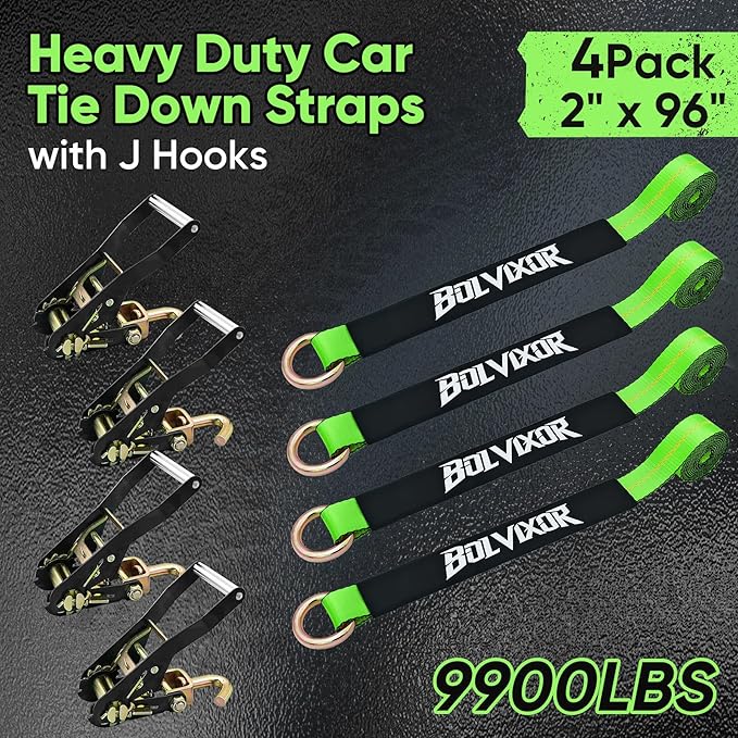 4 Pack Car Tie Down Straps for Trailers 2" x 96" - Image 2