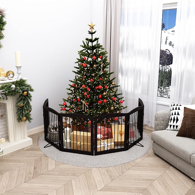 Freestanding Pet Gate for Dogs, Foldable Wooden Dog Gate for House, Extra Wide - Image 2