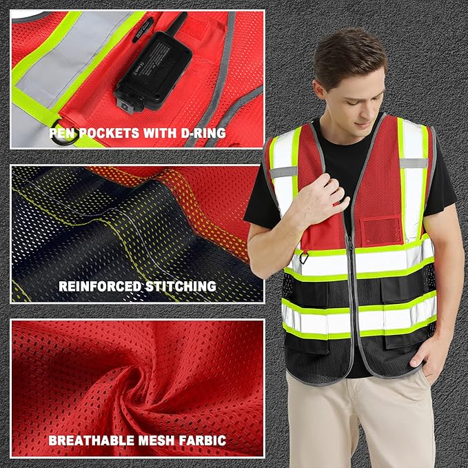 BeautyWill Custom Logo Safety Vest Class2 High Visibility Reflective Vest - Image 2