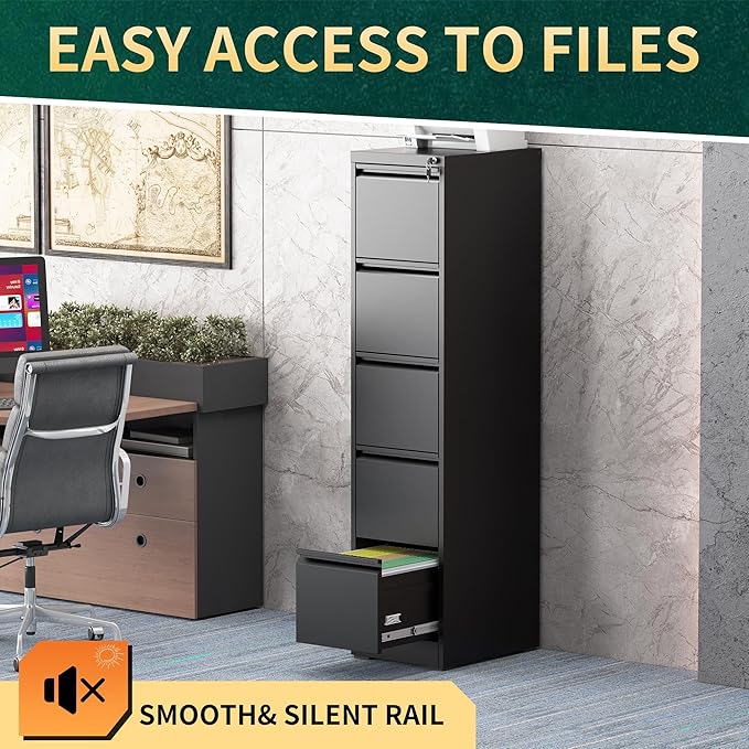 5 Drawer File Cabinet with Lock, Steel Vertical Filing Storage Cabinet - Image 7