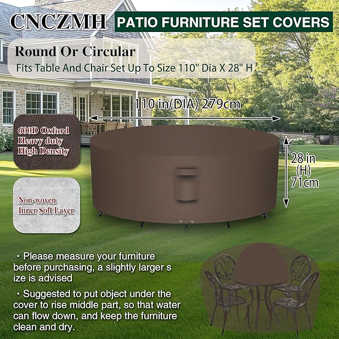 Heavy Duty Patio Furniture Covers Waterproof, 600D Round Outdoor Furniture - Image 2