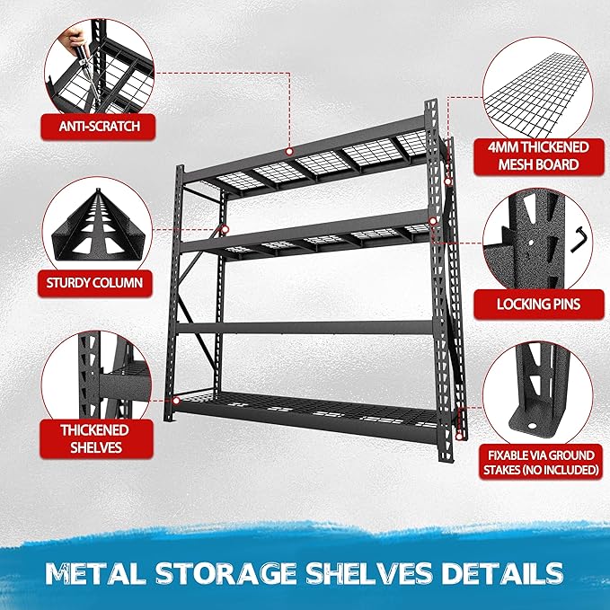 8000LBS 91 "W x 24 "D x 87 "H Storage Shelves, 4-Tier Adjustable Metal Shelving - Image 7