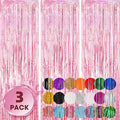 3 Pack 3.3x8.2 Feet Laser Pink Foil Fringe Backdrop Curtains, Tinsel Streamers by Voircoloria