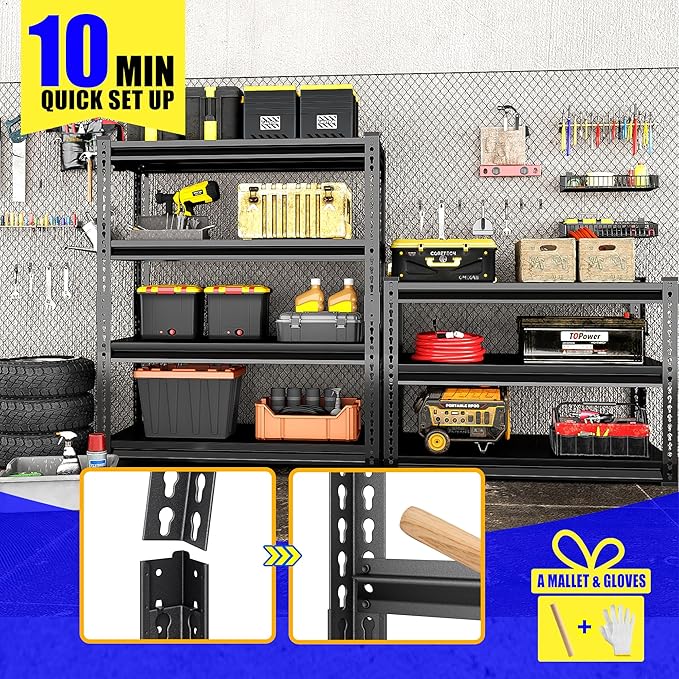 40" W Garage Shelving Heavy Duty, 1600 Lbs Loads Garage Storage Shelves Heavy - Image 7
