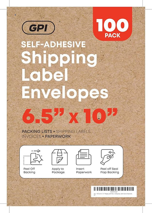 100 Count 6.5" x 10" Shipping Label Envelopes, Top Loading - Image 2