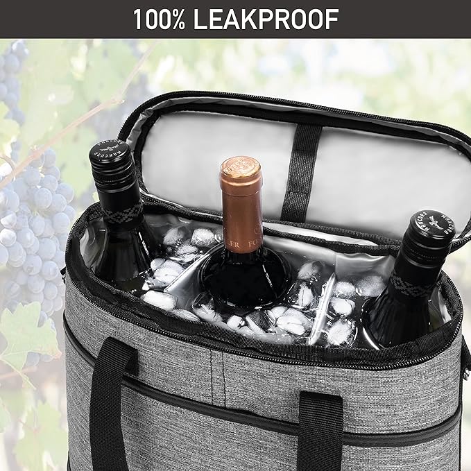 opux 3 Bottle Wine Carrier Tote, Insulated Leakproof Wine Cooler Bag, Wine - Image 5