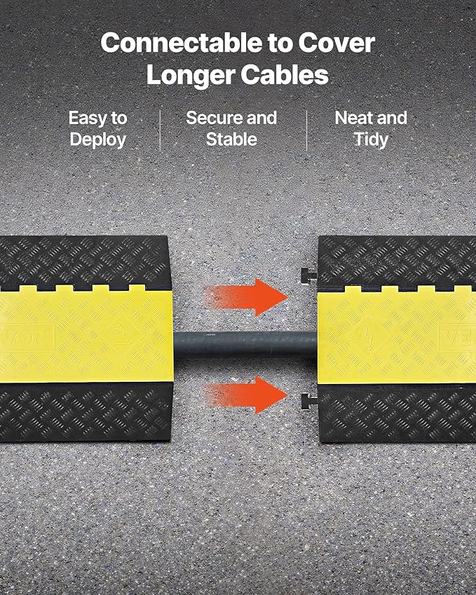 VEVOR Rubber Cable Protector Ramp, 2 Channel Heavy Duty Rubber Cord Hose Wire - Image 6