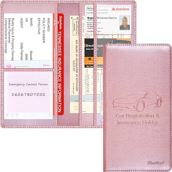 Car Insurance and Registration Holder, 9.5 x 5 Inch PU Leather Vehicle Glove by Techion