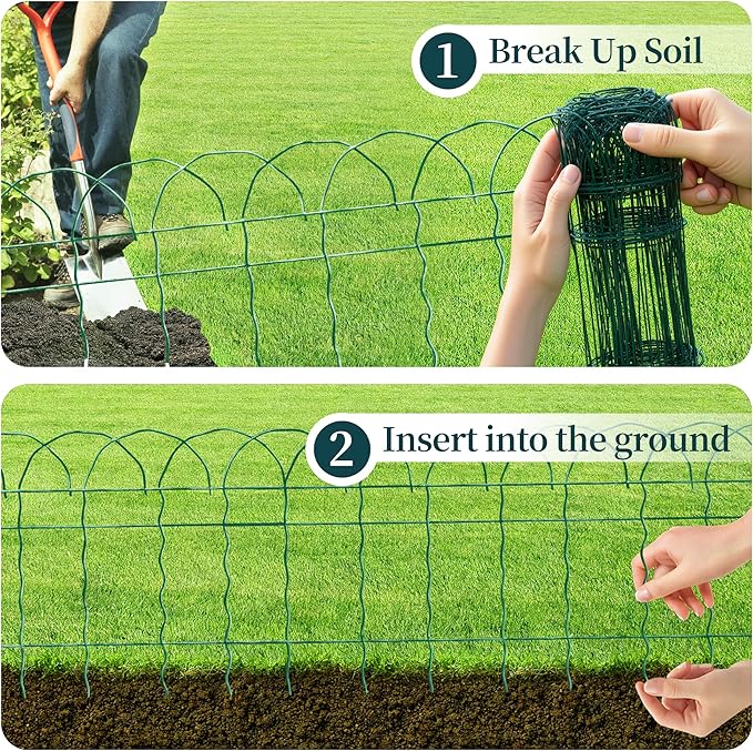 2 Rolls Green Garden Fence Border, 14 in x 40 ft Metal Folding Fence Wire Roll - Image 3