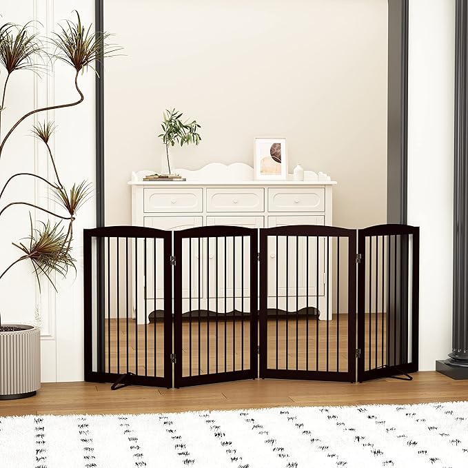 Freestanding Pet Gate for Dogs, Indoor Wooden Foldable Dog Gate for House - Image 2