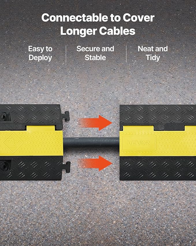 VEVOR Cable Protector Ramp, 1 Channel Heavy Duty 39.37'' Rubber Cord Hose Wire - Image 6
