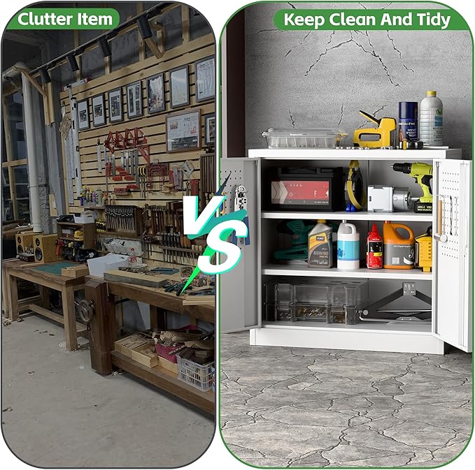 Metal Storage Cabinet with Lock, Lockable Metal Garage Cabinet with Pegboards - Image 7