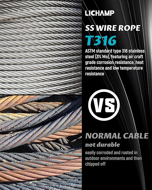 Lichamp 650FT 1/8" Stainless Steel Wire Rope Cable, Aircraft 316 SS Braided - Image 5