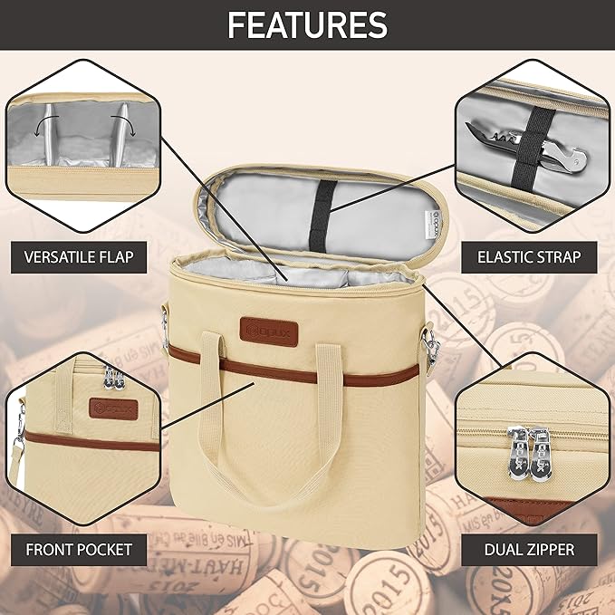 Opux 3 Bottle Insulated Leakproof Wine Cooler Bag, Tote - Image 4