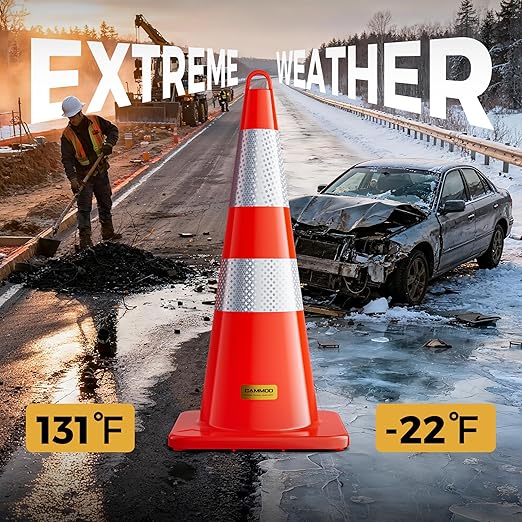 6 Pack 28 Inch Traffic Cones, from -22℉ to 131℉, MUTCD-Compliant Orange Safety - Image 3