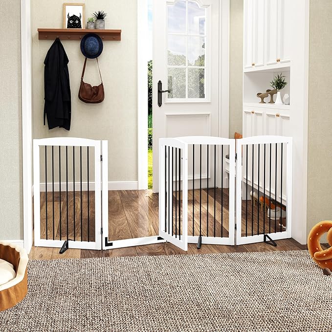 Freestanding Dog Gates with Door Walk Through, 80 inch Wide Gates Indoor - Image 2