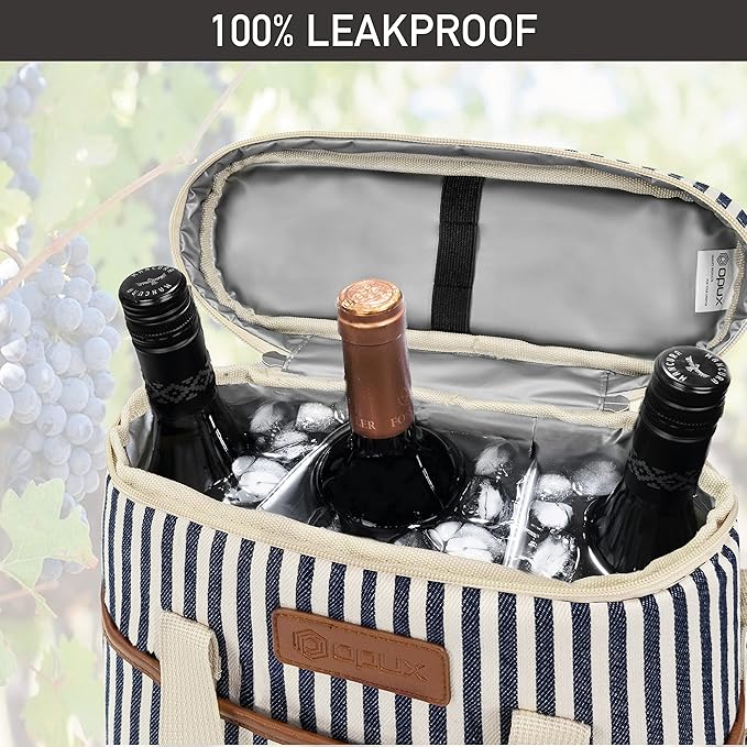 Opux 3-Bottle Wine Carrier Tote, Insulated Leakproof Cooler Bag, Portable Wine - Image 5